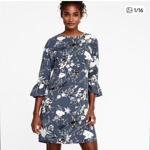 Old Navy Floral Bell Sleeve Shift Dress Birds Butterfly Size Large Cottagecore